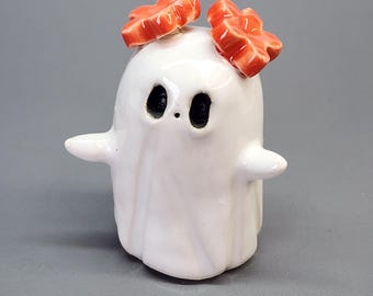 Ceramic Ghost Figurine, Cute Desk Buddy, Handmade Spooky Decor, Mini Ghost Statue, Halloween Gift, Desktop Companion