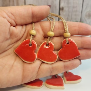 Tiny Ceramic Redl Heart Ornament, Pottery Heart, Christmas Ornament, Valentine Ornament, Gift, Wedding Hanging Chunky Heart, Tiny Gift