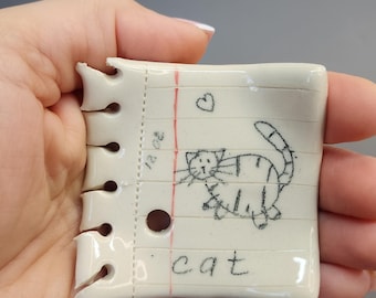 NOTE Cat Ring Dish, Tea Pet, Trinket Dish, Sculpture,Pottery Figurine, Ceramic  Art, Tiny Gift, Handmade Art, Ring Dish, Jewelry Holder