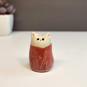 Adorable Ceramic Cat Figurine, Sculpture, Cat Pottery Figurine, Ceramic Cat Art, Sculpture, Cat Lover Gift, Handmade Art, Dollhouse Pet
