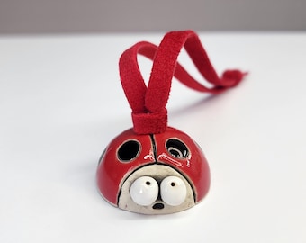 Mini Ceramic Ladybug Figurine, Handmade Pottery Desk Buddy, Cute Lucky Gift, Handmade Lucky Charm