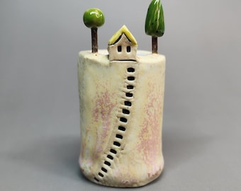 Ceramic House, Miniature Home Art Decor, Gift, Terrarium Decor, Room Decor, Table Art, Housewarming Gift, Bud Vase, Mini Cottages, Sculpture