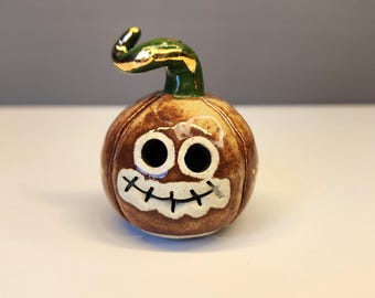 22k Gold Luster Pumpkin Ghost Figurine, Spooky Halloween Decor