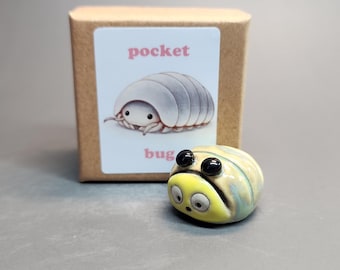 Cute Pocket Bug Ceramic, Collectible, Tiny Bug Figurine, Handmade Miniature Insect,  Pocket Friend, Desk Pet, Small Gift