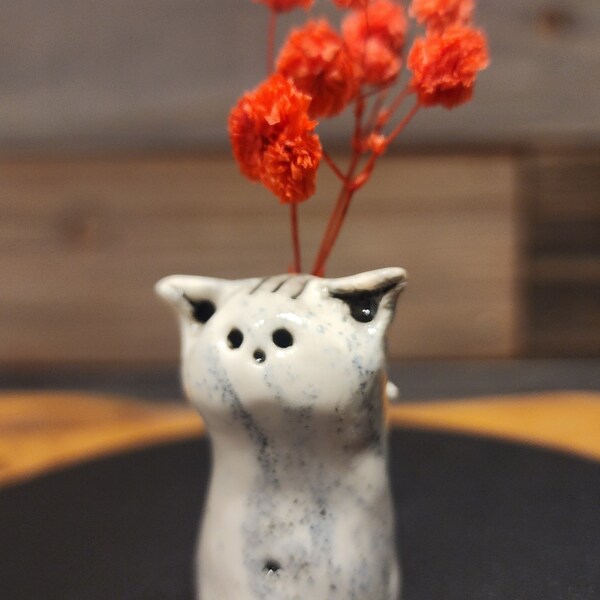 Ceramic Cat Figurine, Sculpture, Cat Pottery Figurine, Ceramic Cat Art, Cat Lover Gift, Handmade Art, Dollhouse Pet, Kawaii Cat, Desk Vase