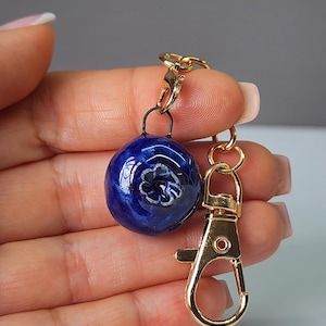 Ceramic BLUEBERRY Keychain ONE, Decor Kitchen Decor, Desk Decor, Handmade Pottery Sculpture, Stoneware, Tiny Gift, Bag Charm,Berry Porcelain