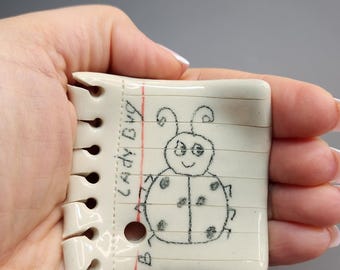 NOTE Ladybug Ring Dish, Tea Pet, Trinket Dish, Sculpture,Pottery Figurine, Ceramic  Art, Tiny Gift, Handmade Art, Ring Dish, Jewelry Holder