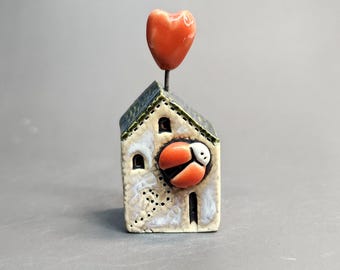 Dream Town House #37 – Tiny Ceramic Cottage, Mini House Decor, Handmade Collectible, Ceramic Village Figurine
