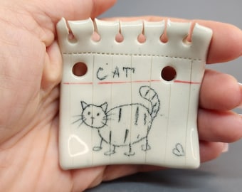 NOTE Cat Ring Dish, Tea Pet, Trinket Dish, Sculpture,Pottery Figurine, Ceramic  Art, Tiny Gift, Handmade Art, Ring Dish, Jewelry Holder