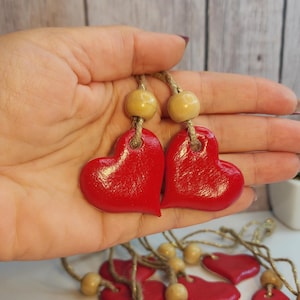 Tiny Ceramic Red Heart Ornament, Pottery Heart, Christmas Ornament, Valentine Ornament, Gift, Wedding Hanging Chunky Heart, Tiny Gift