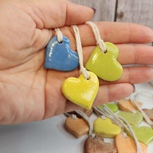 Tiny Ceramic Colorful Heart Ornament, Pottery Heart, Christmas Ornament, Valentine Ornament, Gift, Wedding Hanging Chunky Heart, Tiny Gift