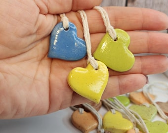 Tiny Ceramic Colorful Heart Ornament, Pottery Heart, Christmas Ornament, Valentine Ornament, Gift, Wedding Hanging Chunky Heart, Tiny Gift