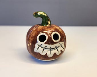 22k Gold Luster Ceramic Pumpkin Ghost, Spooky Halloween Decor