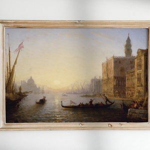 Venice Sunset | Vintage European architecture | Classical city sunset| Painting printable rustic art | Old building seascape with ships