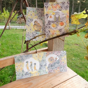 Set Grußkarten 4 verschiedene Aquarellmotive mit Japanmuster