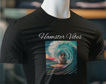 Surfing Hamster T-Shirt - Funny Shirt for Hamster Lovers - Gift for Him Her - Retro Art - Mint Green Graphic Tee