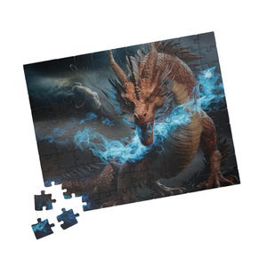 Dragon Puzzle, Greek Mythology, Dark Fantasy Art, Birthday Gift for Fantasy Lover, Jigsaw Puzzle Box, Puzzle for Kids