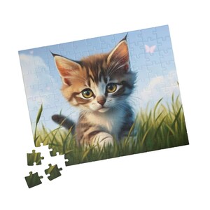 Cat Puzzle, Puzzle for Kids, Birthday Gift for Cat Lover, Jigsaw Puzzle Box, Animal Lover, Cartoon Kitty