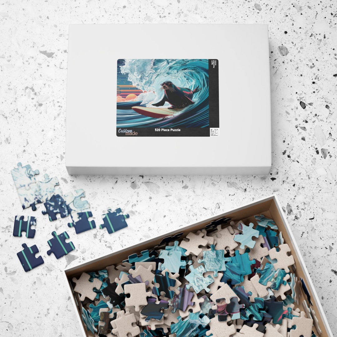 Surfing Seal Jigsaw Puzzle Retro Seal Surfing a Wave Gift for Seal