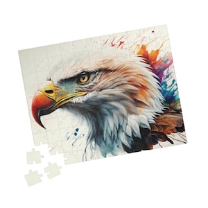 Casse-tête aquarelle aigle, art animalier, cadeau d&#39;anniversaire pour un amoureux des animaux, boîte de puzzle, impression d&#39;animaux sauvages, pygargue à tête blanche