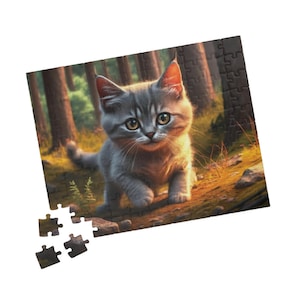 Cat Puzzle, Puzzle for Kids, Birthday Gift for Cat Lover, Jigsaw Puzzle Box, Animal Lover, Cartoon Kitty
