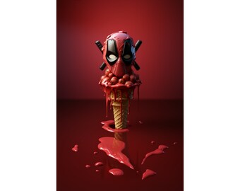 Marvel Deadpool Ice Cream Cone Poster | Comic Book Art (AI Generated)