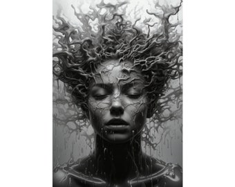 Dark Woman Art Poster | Ephemeral Solace, Black and White