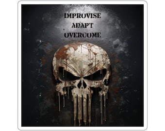 Punisher Skull Sticker | Improvise Adapt Overcome, USMC Art