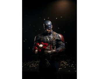 Captain America with Flowers Poster | Marvel True Gentleman Art