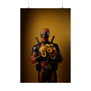 Deadpool True Gentleman Poster | Superhero with Sunflowers