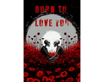 Skeleton Couple Poster | Red Floral Gothic Wall Art