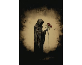 Grim Reaper Roses Poster | Memento Mori, Dark Aesthetic Wall Art