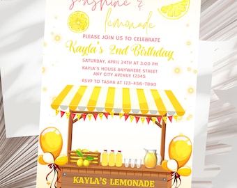 Invitation d'anniversaire de limonade Invitation de stand de limonade Invitation de fête de limonade Invitation d'anniversaire d'été Fête d'anniversaire de soleil et de limonade