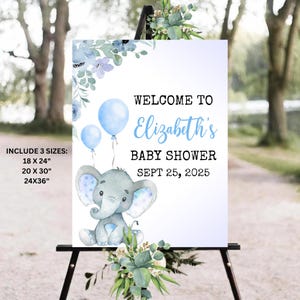 Boy Elephant Baby Shower Welcome Sign, Blue Elephant Baby Shower Sign, Baby Boy Elephant Safari Baby Sprinkle, Elephant Welcome Board