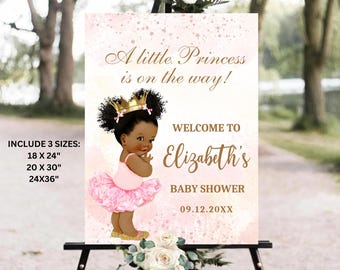 Afro Royal Princess Baby Shower Welcome Sign EDITABLE African American Royal Baby Shower Welcome Board Black Princess Baby Shower Decor