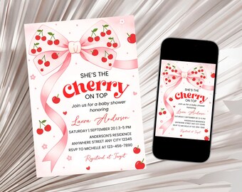 Kirsch-Babyparty-Einladung, Kirsch-Babyparty, Kirsch-Babyparty-Einladung, Kirschen-Babyparty-Einladungsvorlage Digital