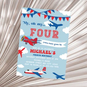 Editable Plane Birthday Invitation, Airplane Birthday Party Invite, Boy Pilot Party, Aeroplane Birthday Invitation Template Digital