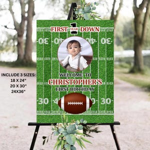 Editable Football Birthday Welcome Sign, American Football First Year Down Welcome Board, Sport Theme Football 1st Birthday Welcome Sign