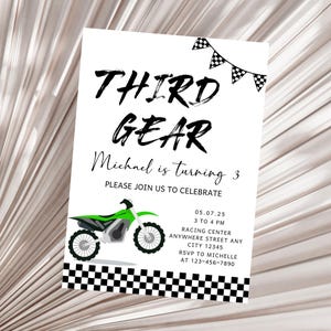 Editable Third Gear Birthday Invitation, Boy 3rd Birthday Party Invite, Dirt Bike Birthday Invite, Racing Birthday Invitation, Boy Birthday