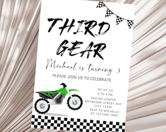 Editable Third Gear Birthday Invitation, Boy 3rd Birthday Party Invite, Dirt Bike Birthday Invite, Racing Birthday Invitation, Boy Birthday