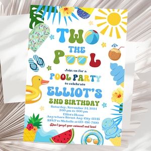 Two the Pool Boy 2nd Birthday Party Invitation Editable Tropical Summer Splish Splash Second Birthday Party Pool Party Invitation Template