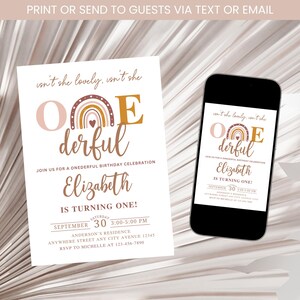 Boho Rainbow Birthday Invitation, Girl 1st Birthday Invitation, Boho Invite, Rainbow 1st Birthday, Onederful Birthday Invitation Template