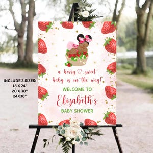 Strawberry Baby Shower Welcome Sign EDITABLE Strawberry Welcome Board Strawberry Theme Shower Welcome Poster Baby Shower Welcome Sign