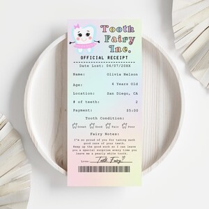 Rainbow Tooth Fairy Receipt Certificate, Tooth Fairy Letter, Tooth Fairy Card, Tooth Fairy Thank You Card, Lost Tooth Fairy Letter  Digital