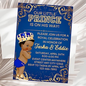 Editable Prince Baby Shower Invitation,Afro Prince Baby Shower,Royal Baby Shower Invitation,Prince Baby Shower Invite,Royal Blue Invite