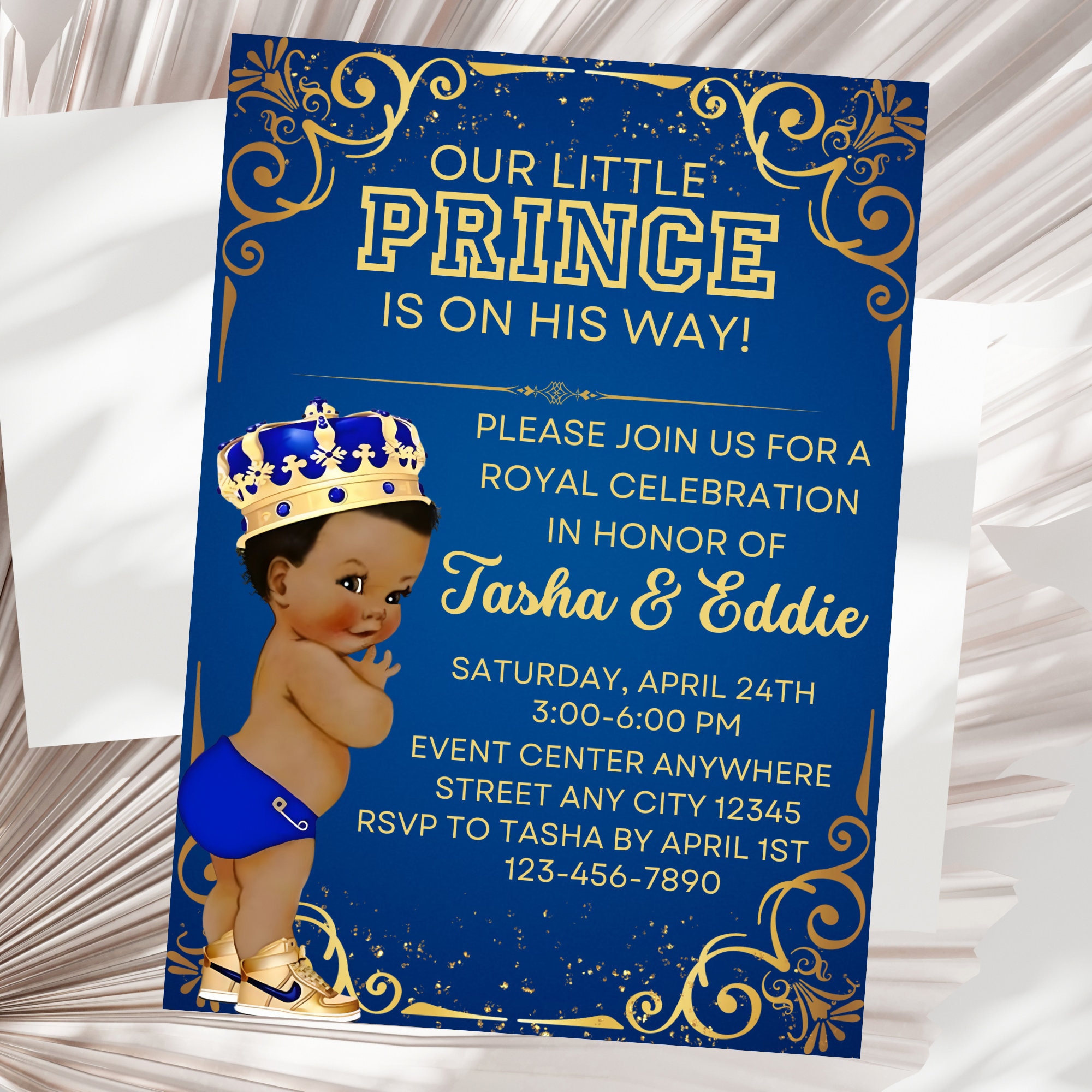 Editable Prince Baby Shower Invitation,Afro Prince Baby Shower,Royal Baby Shower Invitation,Prince Baby Shower Invite,Royal Blue Invite