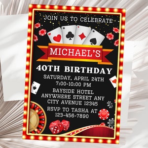 Casino Birthday Invitation, Casino Night Party Invitation, Casino Invitation for Men, Playing Cards Invitation Template Digital Download