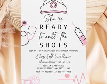 Nurse Graduation Party Invitation, Nurse Graduation Invites, Graduation Party Invitation Template Digital Download