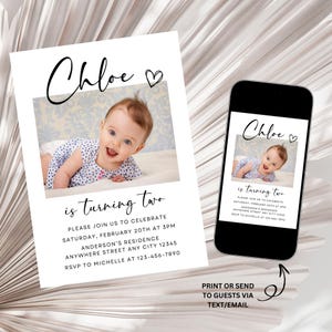 Photo Birthday Invitation, First Birthday Party Invite, Girl Boy Birthday Photo Invite, Photo Birthday Invite Template Digital Download