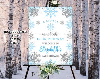 Snowflake Baby Shower Welcome Sign, EDITABLE Winter Baby Shower Welcome Board, Boy Winter Baby Shower Sign,A little Snowflake is on the way